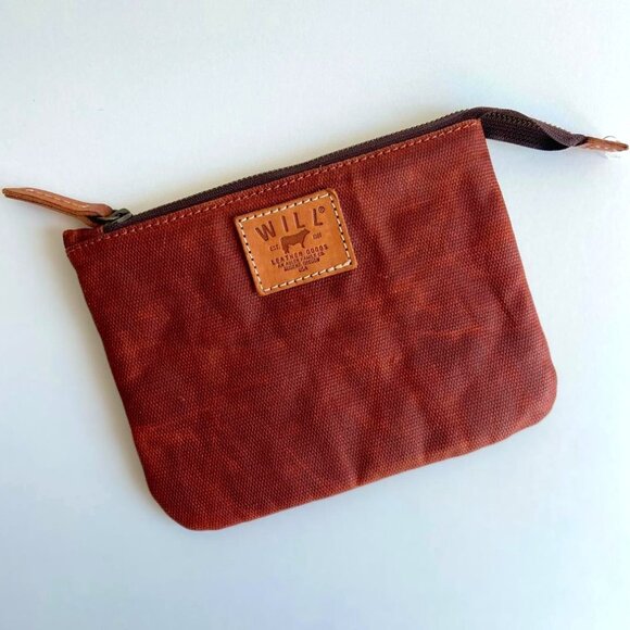 🆕 Will Leather Goods Rust Color Leather Quilted Lined Zippered Pouch - Picture 1 of 7